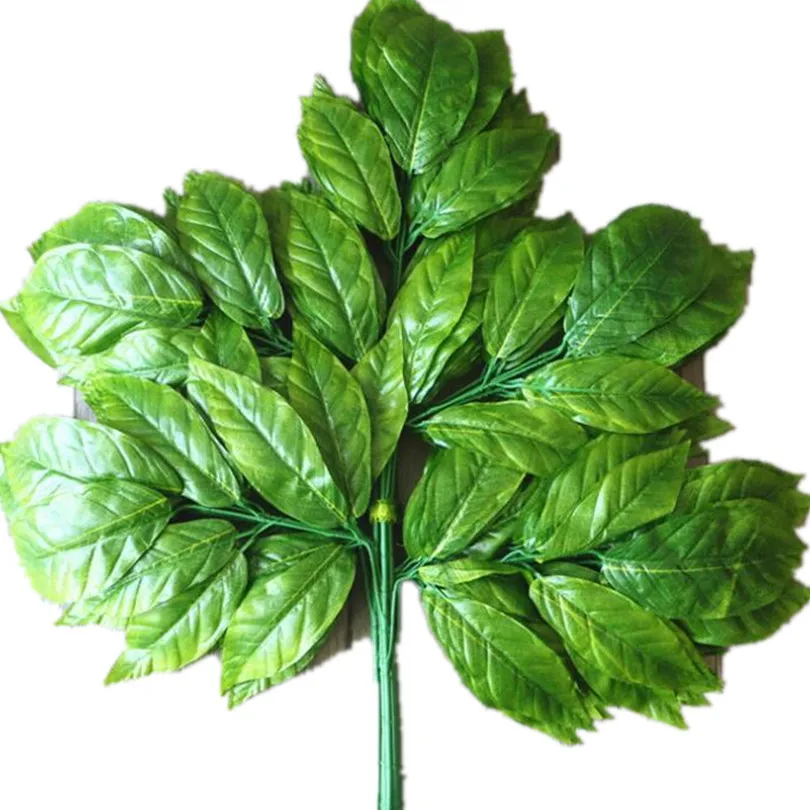 120pcs Artificial Green Mango Tree Leaf Stems Fake Greenery Plant Mango