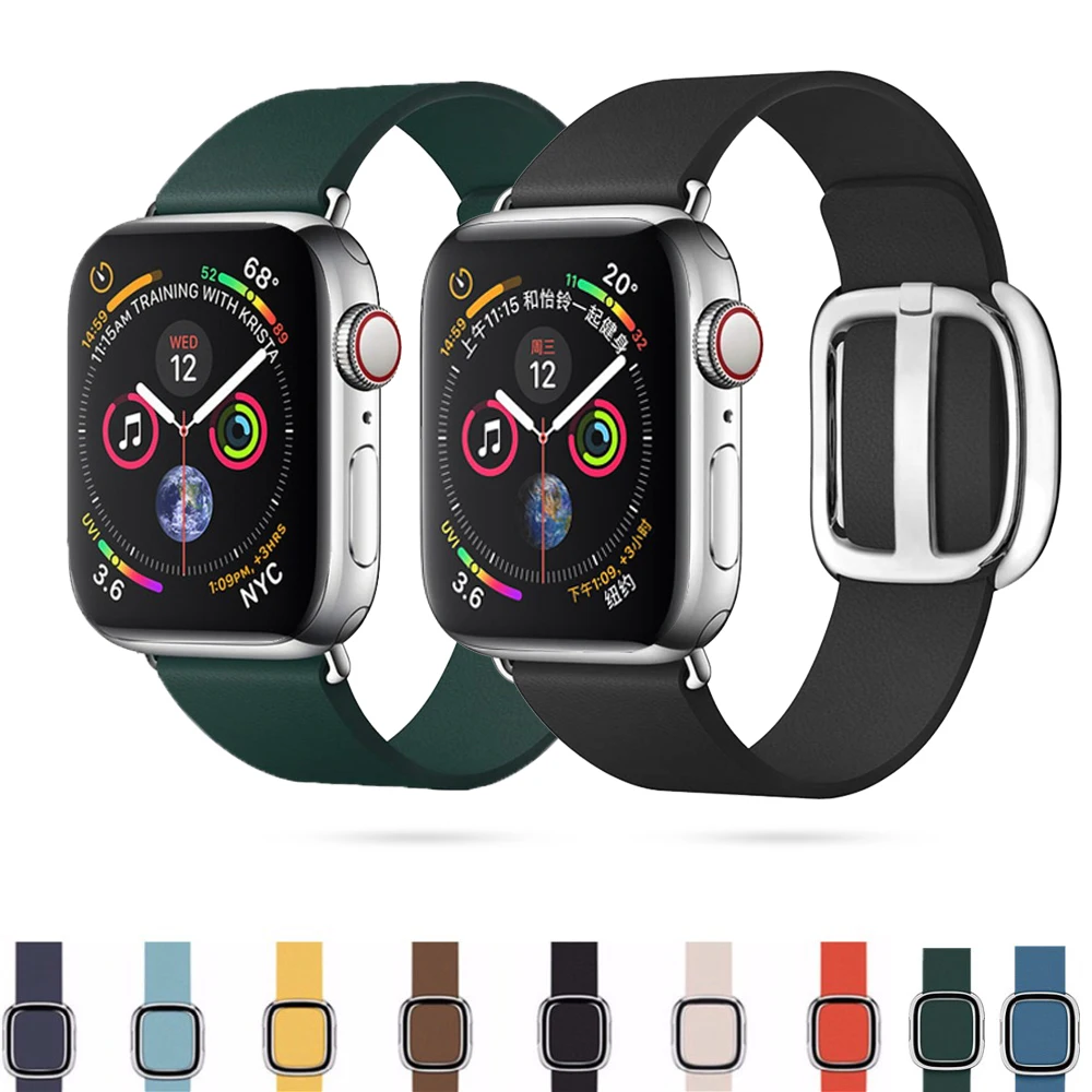 

CRESTED Leather strap For Apple Watch band 4 42mm/38mm iwatch band 3 44mm/40mm correa Modern bracelet belt watch Accessories 2/1