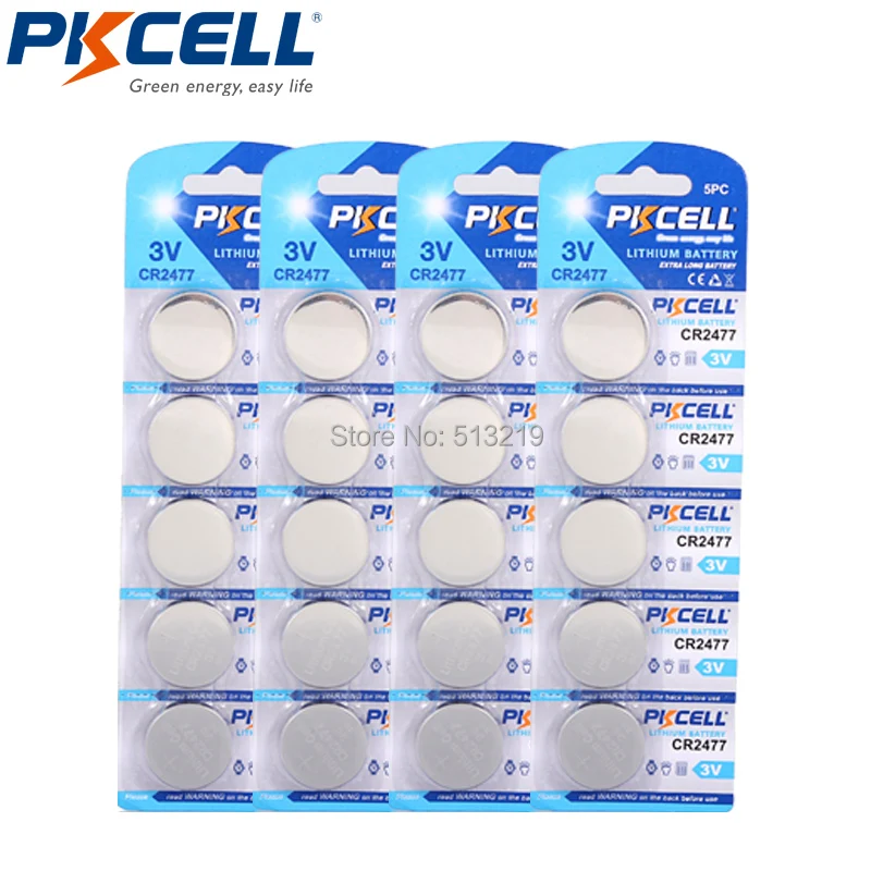 

20pcs/4card PKCELL CR2477 3V lithium batteries DL2477 ECR2477 LM2477 KCR2477 CR 2477 Button Coin Cell battery Lithium batteria