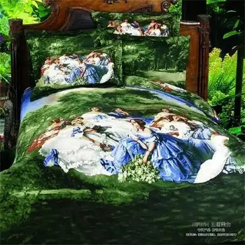 

3D Oil Painting Medieval European Lady Retro Bedding Sets Queen Size 100% Cotton Bed Sheets Pillow Case Duvet Cover Bed in a Bag