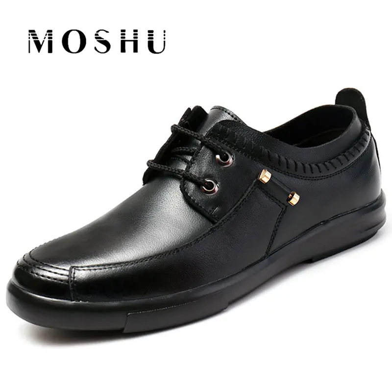 

Men Genuine Leather Dress Shoes Fashion Flat Lace Up Business Casual Shoes Loafers Male Formal Oxford Breathable Wedding Shoes