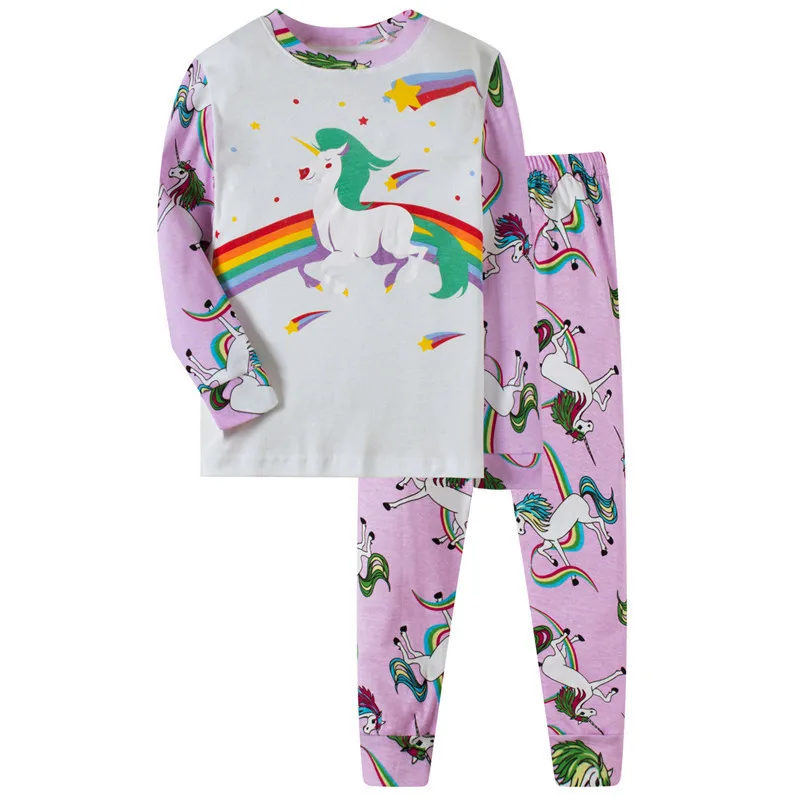 Комплекты пижам для девочек одежда для сна с длинными рукавами для крупных детей хлопковый комплект одежды Пижама домашняя одежда ночная рубашка для детей от 6 до 10 лет
