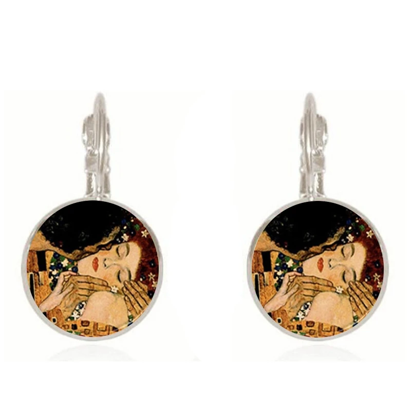 Классические серьги Gustav Klimt The Kiss, ювелирные изделия, винтажные 18 мм круглые стеклянные куполообразные серьги для женщин, ювелирные изделия, Прямая - Окраска металла: silver11