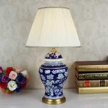 Художественная китайская фарфоровая Керамическая Настольная лампа для спальни, гостиной, свадьбы, настольная лампа Jingdezhen, Настольная светодиодная лампа, теплый светло-голубой, белый