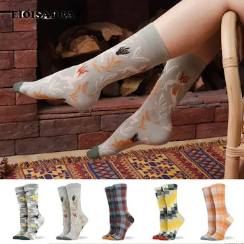 

New Women's Funny Sock Check Geometric Jacquard Trend Popular Logo Creative Art 85% Cotton Harajuku Breathable Happy Socks