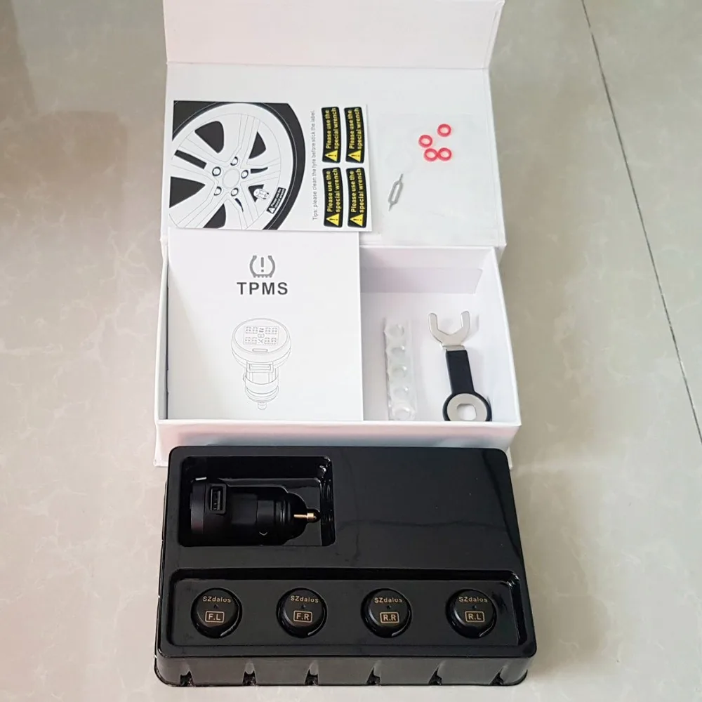 SZDALOS TP200 TPMS  Car Wireless Tire Pressure Monitoring System + 4 Mini Sensors  Cigarette Tyre Pressure Monitoring