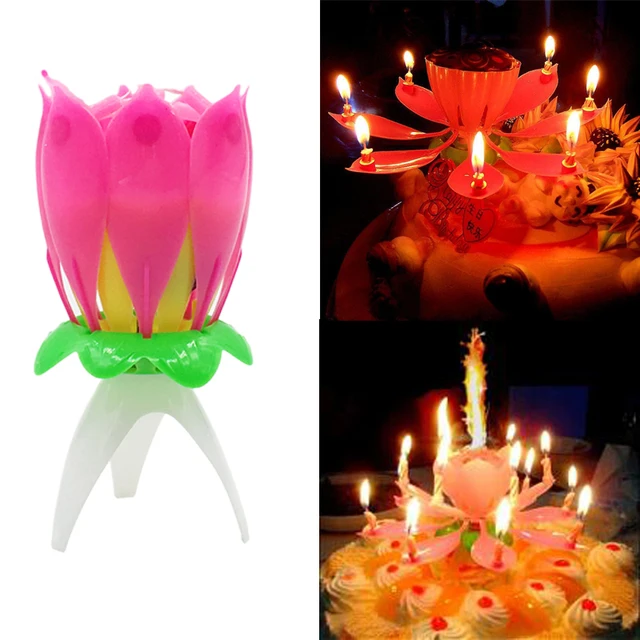 Cake Candle Musical Candle Lotus Flower Party Gift Art Happy Birthday