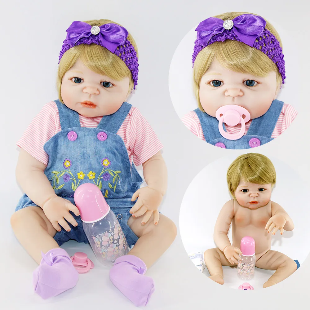 

23inch Full silicone reborn baby dolls Toy Baby-Reborn lifelike modeling vinyl newborn bathe princess toddler Brinquedos toy