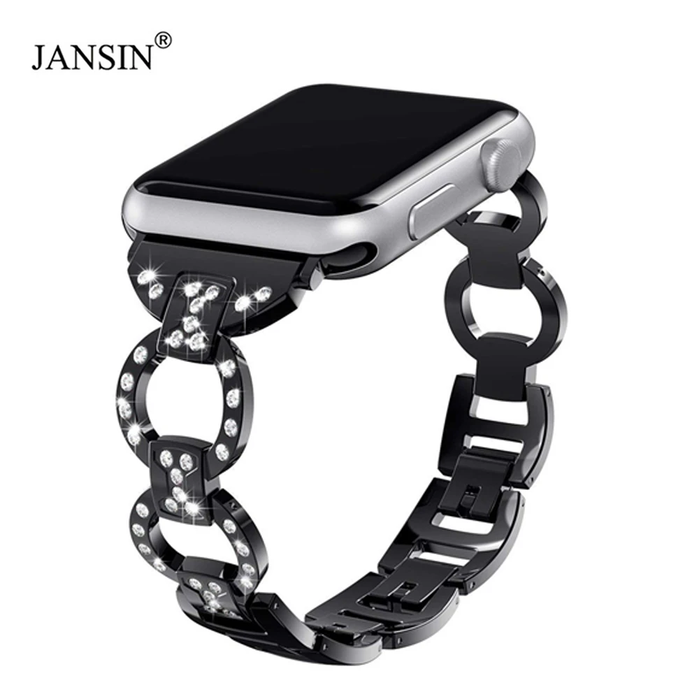 

JANSIN For Apple Watch 38mm 42mm Women Diamond WatchBand Luxury Stainless Steel Link Strap For iWatch Series 3 2 1