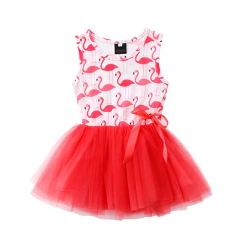 

Red Flamingo Kids Baby Girls Dress Bow Tulle Sleeveless Princess Dress For Girls 2018 Summer Girls Party Holiday Dress