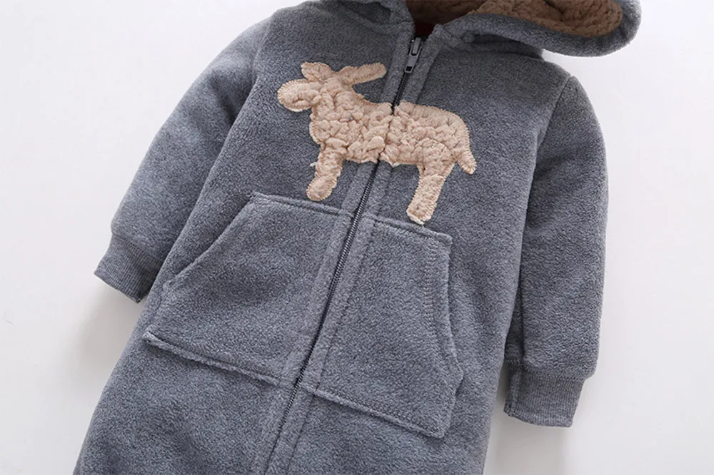 Утепленный комбинезон с капюшоном для маленьких мальчиков и девочек; комбинезон; одежда для детей; зимние комбинезоны с длинными рукавами и рисунком овечки
