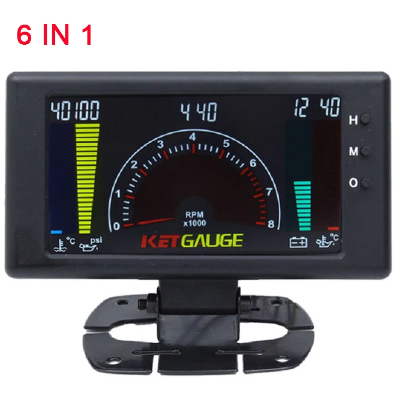 

5" LCD 6 in 1 Multiple Functions LCD Auto Car Gauge Meter Volts Clock RPM Water Temp Oil Temp Oil Pressure Car Gauge Voltmeter