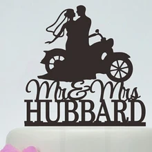 Акрил Свадебный торт Toppers мотоцикл пар пользовательские невеста жених именем и датой Обручальное Свадебные душ Декорации для вечеринок