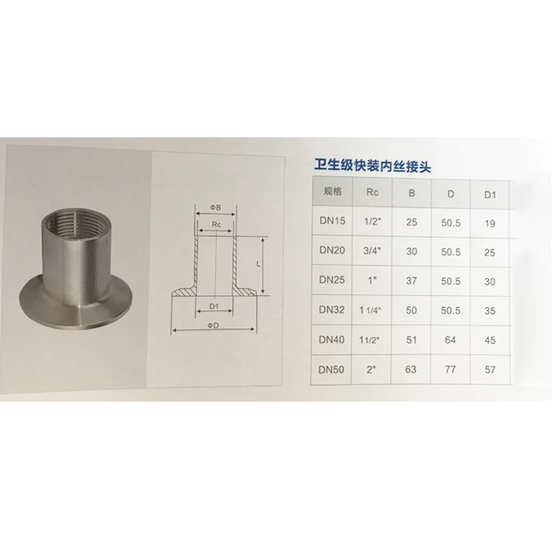 1/" BSP DN15 внутреннюю резьбу x 1,5" Tri Зажим 50,5 Ferrule O/D 304 Нержавеющая сталь санитарные трубы разъем для домашнего пивоварения