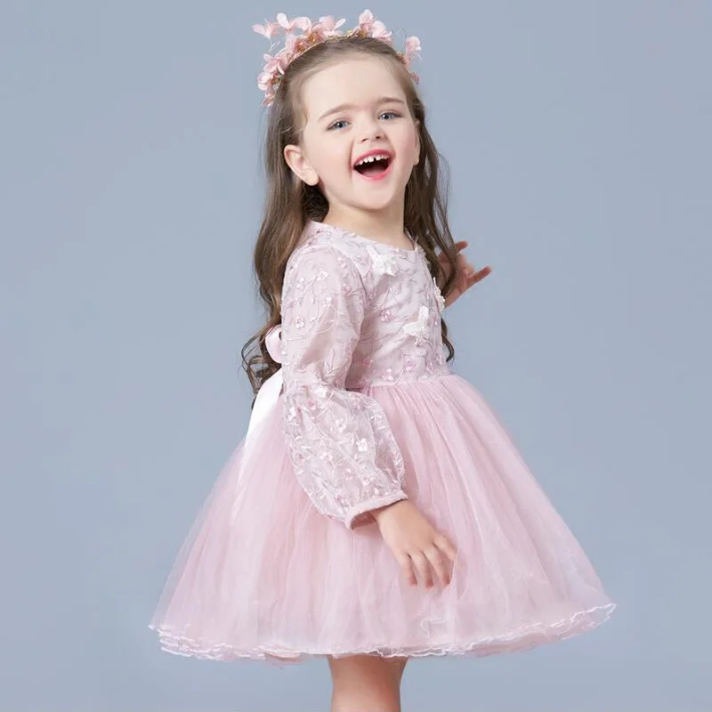 Cute Princess Girls Layered Dress Long Sleeve Emboridary Lace Dresses ...