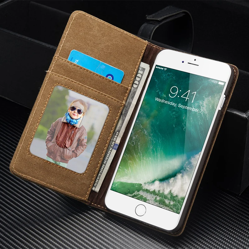 Кожаный чехол из холщовой ткани для iPhone 7, 8, 6, 6s Plus, 5S, SE, магнитный откидной Чехол-бумажник для samsung Galaxy S9, S8/Plus, S7, S6 Edge, чехол