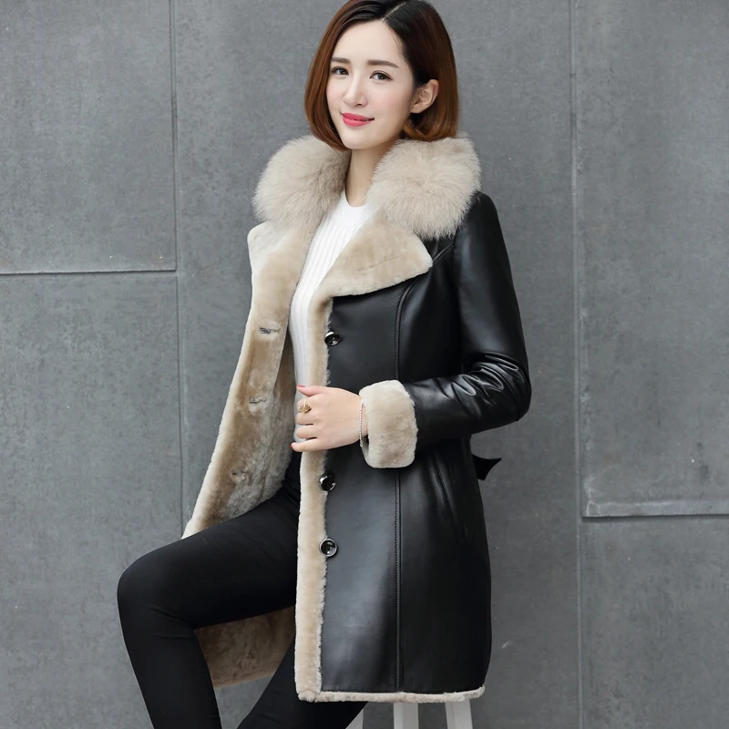 Leather suede real fur coats winter sheep shearing fur coat sheepskin