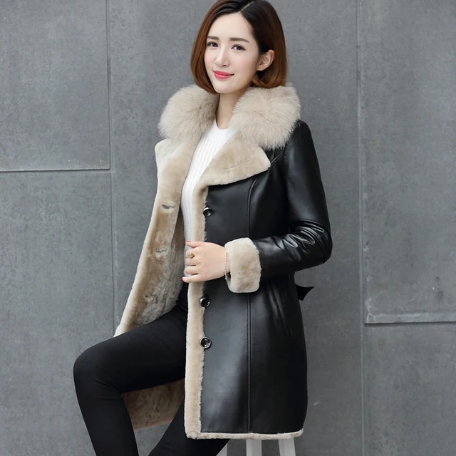 Leather suede real fur coats winter sheep shearing fur coat sheepskin