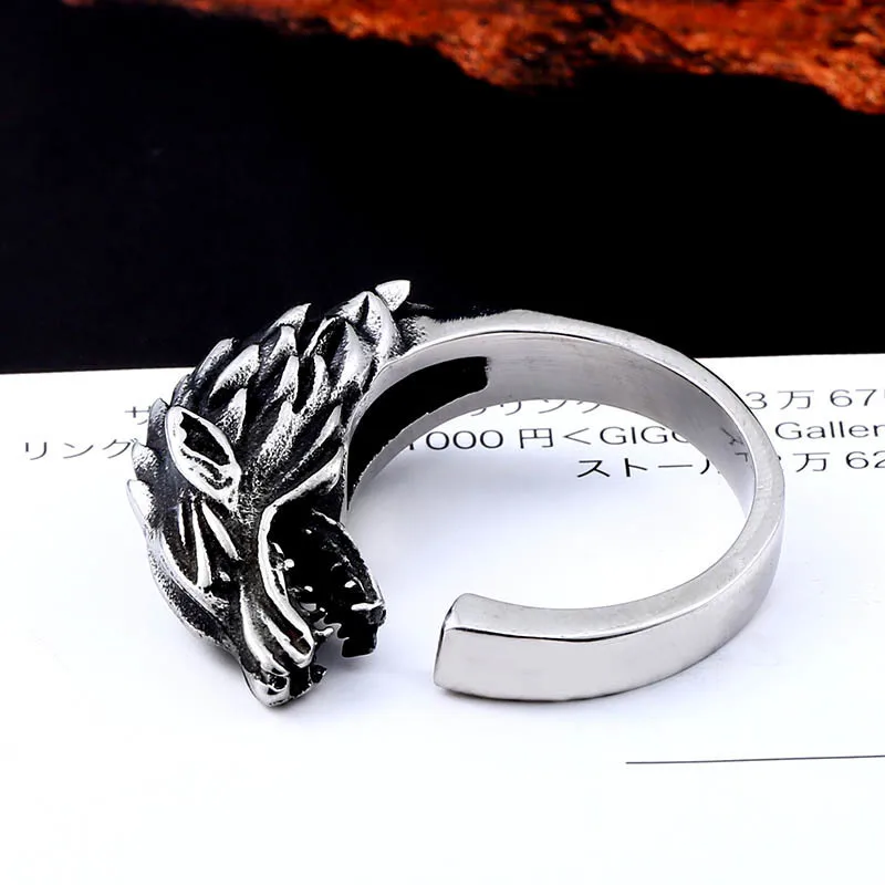 Beier Store Stainless Steel Game Thrones Ice Wolf House Stark Of Winterfell Biker Animal opend Ring Fashion Jewelry BR8-477