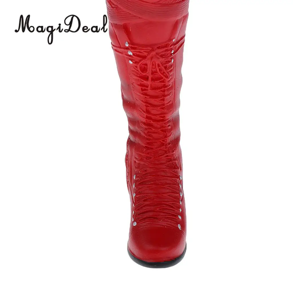 MagiDeal 1Pair 1/6 Lace Up Rubber Mid-Calf Knee High Boots Shoes for 12 Inch Female Figure Body   Models Acc Best Gift
