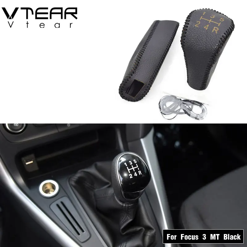 Рычаг переключения передач Vtear для Ford Focus 2 MK2 из искусственной кожи, рукоятки ручного тормоза, рычаг переключения передач для автомобиля, аксессуары ручной работы - Название цвета: For Focus 3 MT black
