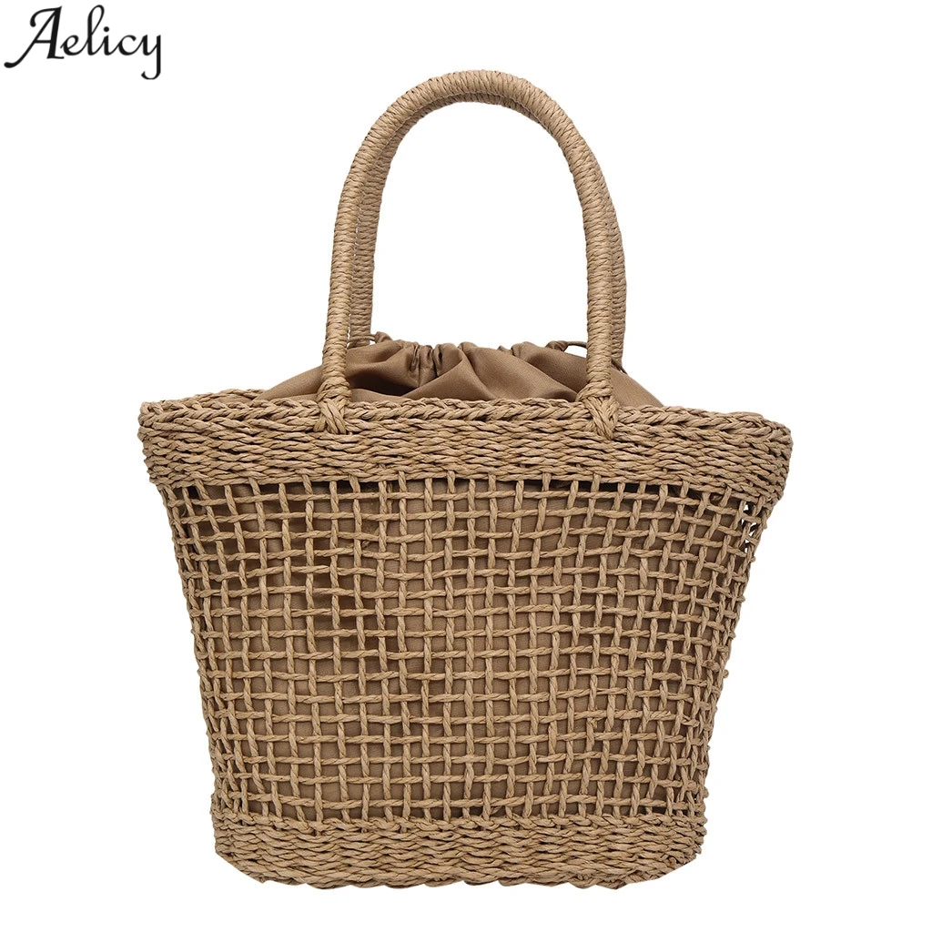 

Aelicy Women's Casual Square Straw Hollow Out Shoulder Messenger Bag Lady Fashion Solid Simple Traveling Crossbody Bag New