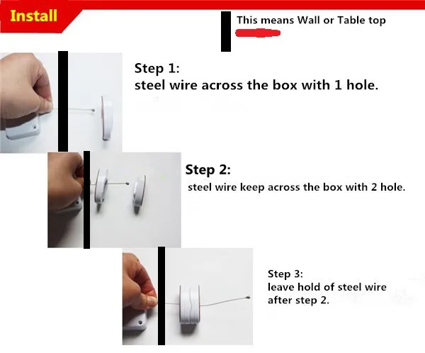 50 компл./лот) Выдвижная пластиковая Противоугонная Выдвижная коробка со стальным шнуром
