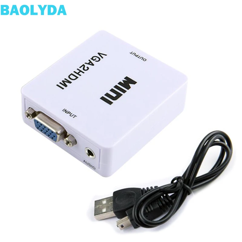 

Baolyda Mini 1080P VGA to HDMI adapter Converter VGA2HDMI Converter Connector with Audio for PC Laptop to HDTV Projector