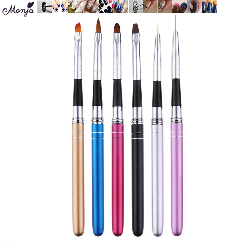  Monja 6 Styles Nail Art Detachable Stripe Line Liner Painting Carving Brush Liquid Powder Acrylic U