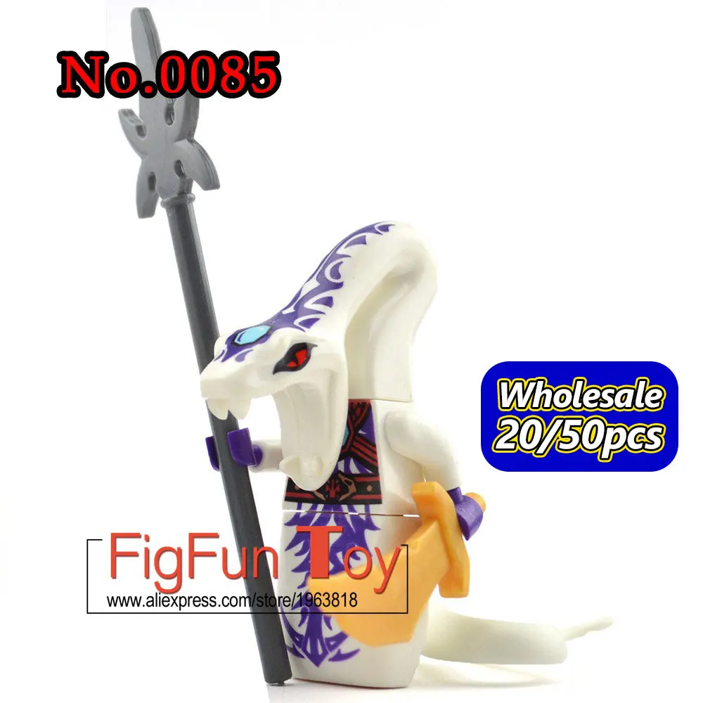 HURTOWNIE Lot pojedyncze 20/50 PCs Decool 0085 Biały Minifig Pythor Ninja Figurki Cegły Blok Prezenty dla dzieci Zabawki Anacondrai przekąskę
