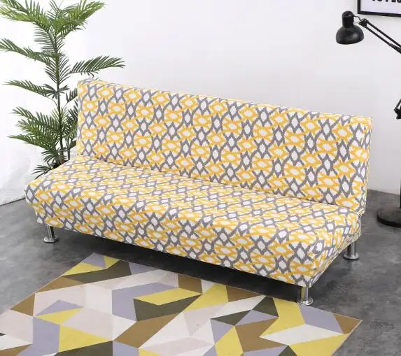 Yellow Gray Grid Printed Sofa Bed Cover 100 Polyester Fabric Sofa Bed Cover 100 Polyester Fabric