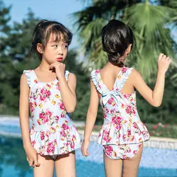 2019 детские цельные костюмы комплект бикини Одежда для детей; малышей; девочек сладкий цветок купальный костюм с бантом купальный костюм