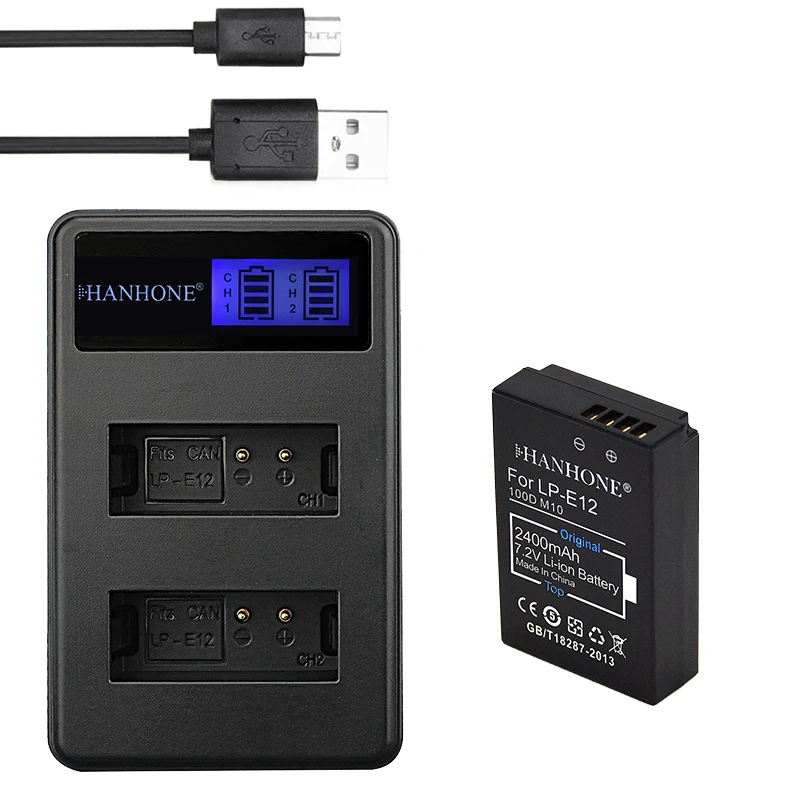 

1PCS 2400mAh LP-E12 LP E12 LPE12 Camera Battery+LCD Dual Charger For Canon M 100D Kiss X7 Rebel SL1 EOS M50 M10 DSLR