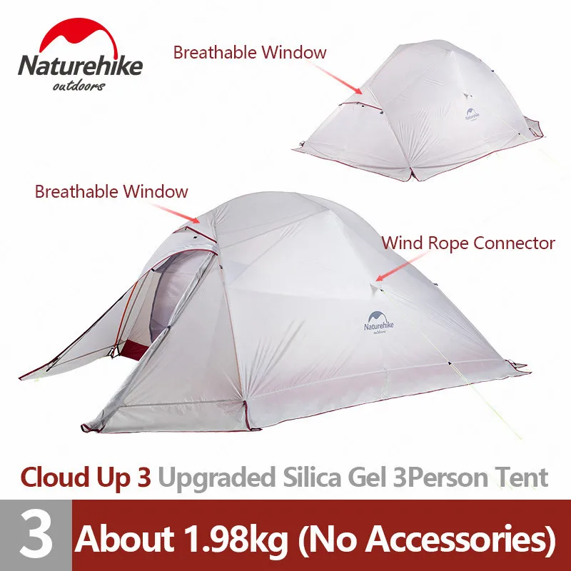 Naturehike палатка обновленная CloudUp Серия 3 человека 20D силиконовый двухслойный алюминиевый полюс Сверхлегкий кемпинговый тент NH18T030-T - Цвет: UP3 20D Grey-Skirt