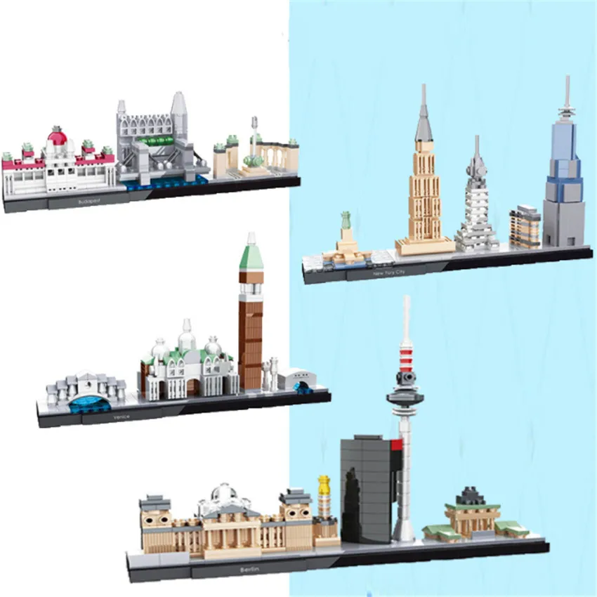 4 модели мини Архитектура блоки национального искусства улицы Венеции Будапешт Берлине Нью Йорке здание Архитектура Берлине#6361