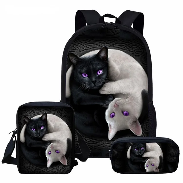 Mochila escolar gótica con estampado de gato negro para niñas