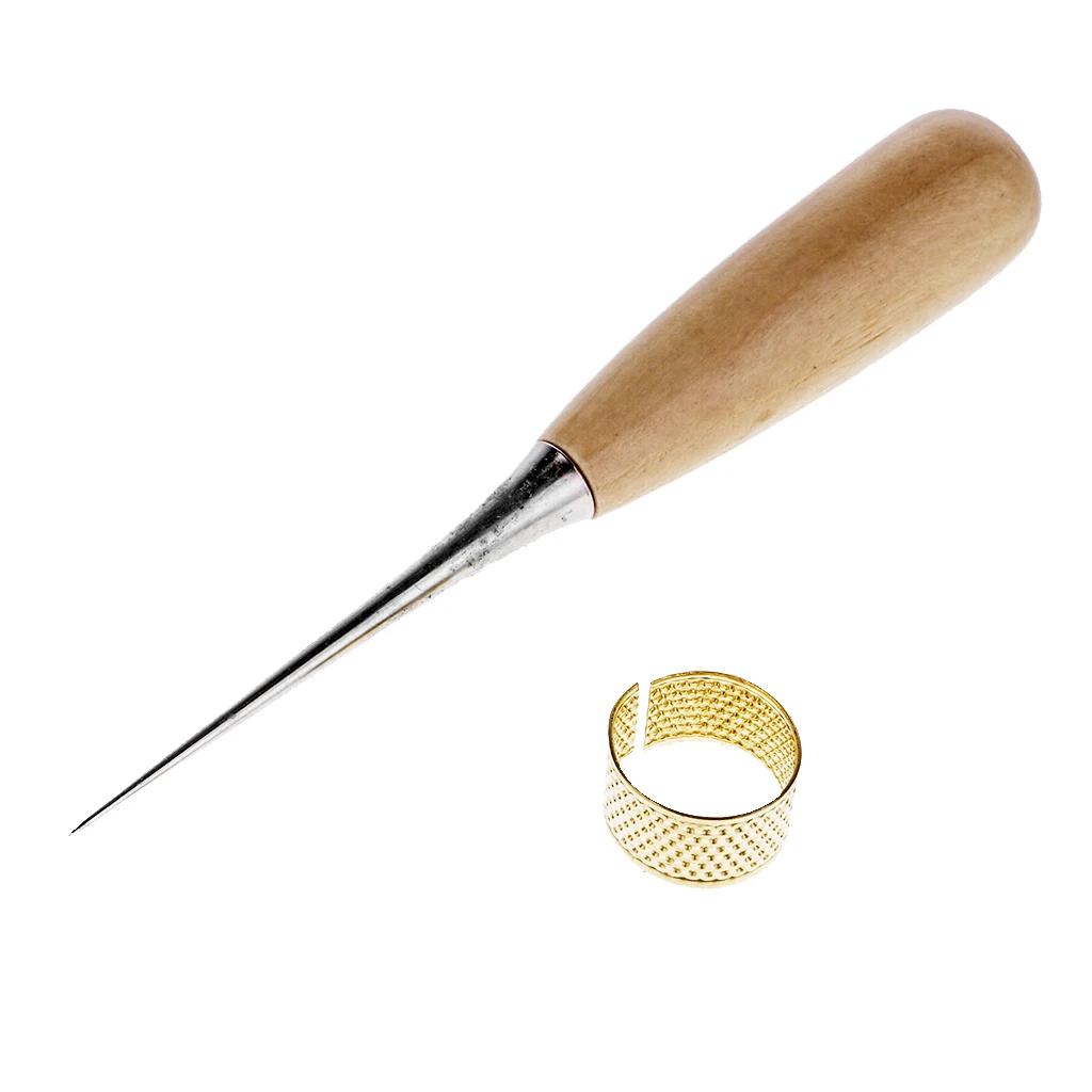 12 Pieces Basic Hand Stitching Leathercraft Set Curved Needles Waxed Thread Awl and Thimble for Leather Upholstery Carpet Canvas