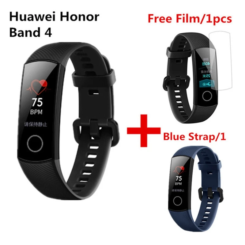 Смарт-браслет huawei Honor Band 4 Amoled 0,9" с цветным сенсорным экраном, 50 м, умный Браслет для плавания, сердечного ритма, сна - Цвет: black add blue strap