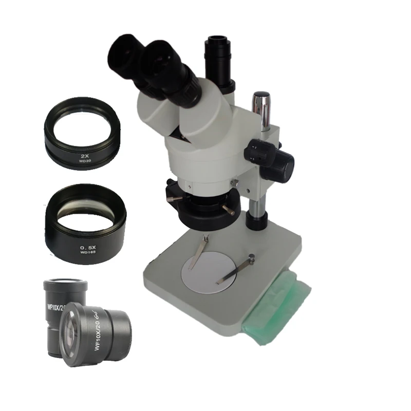 

3.5X-90X Trinocular Stereo Zoom Simul-focal Soldering Microscope with 0.5X 2.0X auxiliary objective lens inspection led lamp