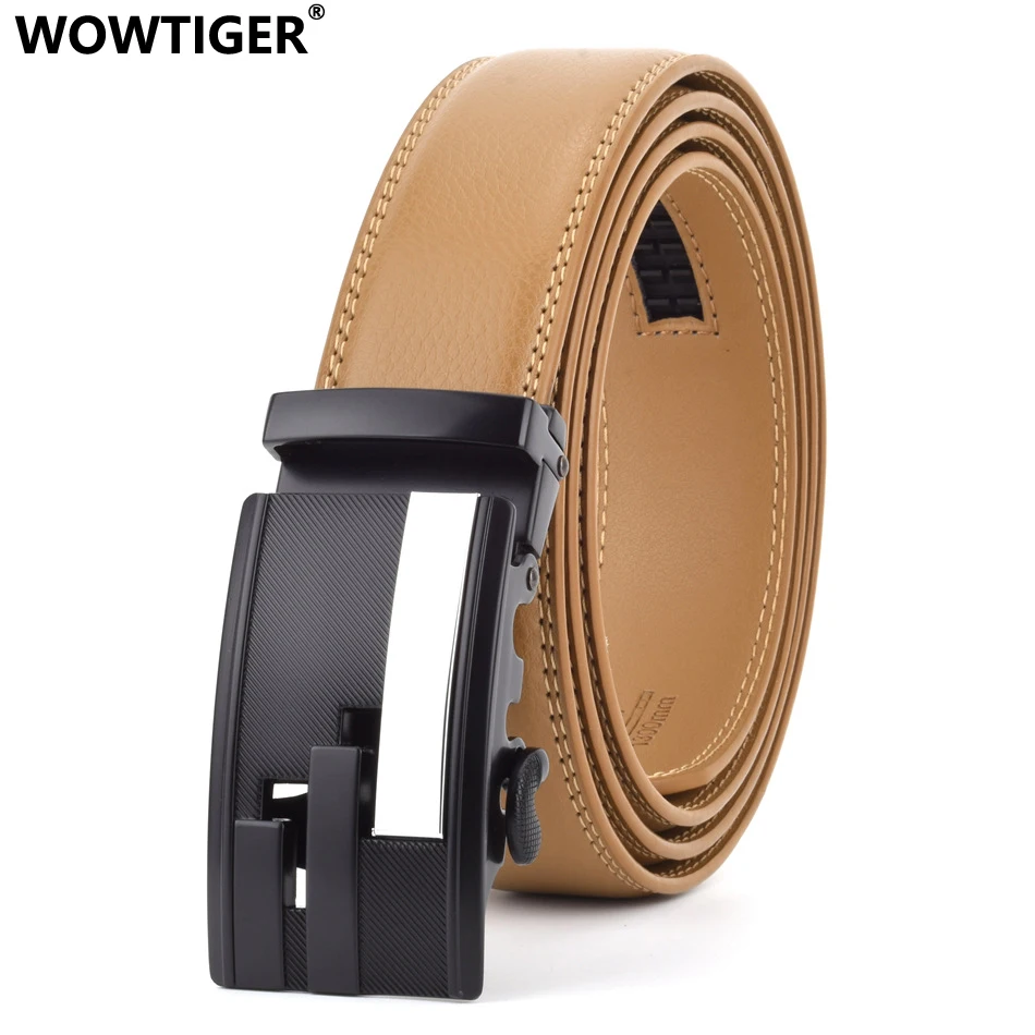 

WOWTIGER Genuine Leather Automatic Buckle Designer Brand luxury Men Belt Light Brown Male Belts for Men Ceinture Homme