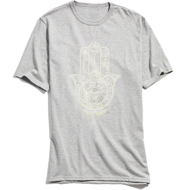 Hamsa - Hand of Fatima Short Sleeve Tops Tees Summer O Neck 100% Cotton Fabric Men Top T-shirts Summer Tops Tees Prevalent Hamsa - Hand of Fatima grey