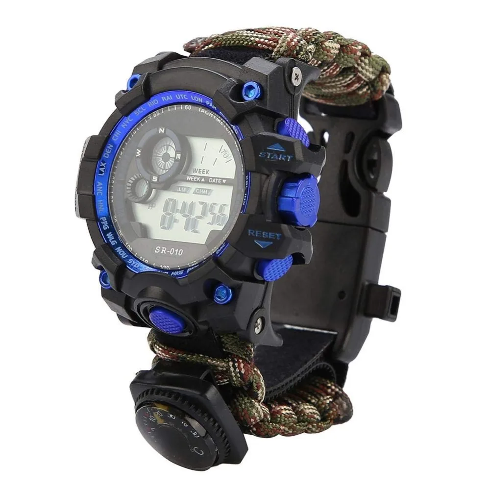 

New Men's Watch Waterproof Luminous Multifunction Watch Thermometer Compass Whistle Field Sports Survival Braided Bracelet Watch