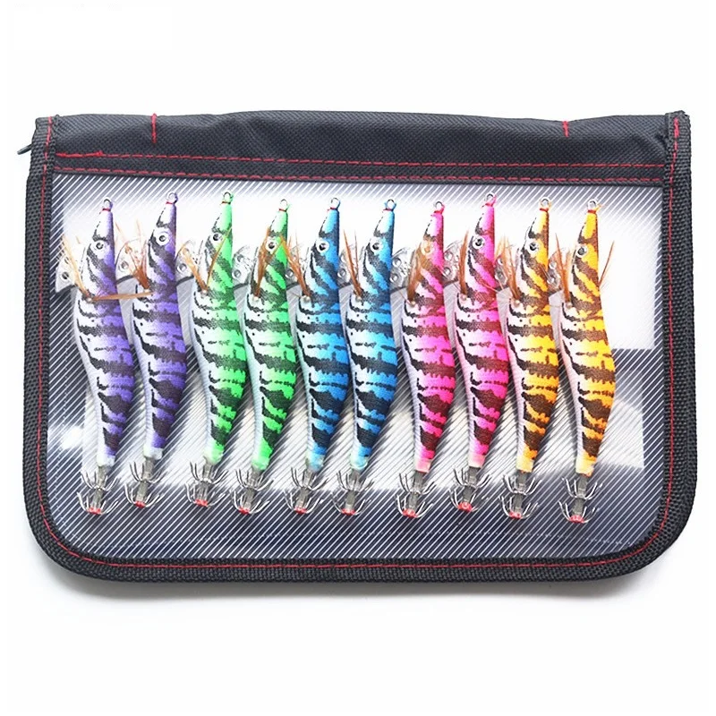 Isca de Pesca 3.5 com Bolsa Conjunto Lula Jigs Camarão Luminoso Gancho Isca 2.5 3.0 Lulas Cor Aleatória 10 Pçs 4 Iscas artificiais