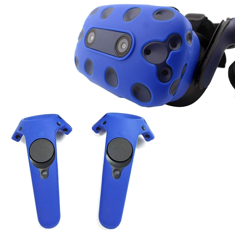 Для Htc Vive Pro Vr гарнитура виртуальной реальности силиконовая резина Vr очки шлем контроллер ручка чехол корпус силиконовый чехол - Цвет: Blue