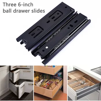 

1 Pair 6 Inch Steel Damping Buffer Three Section Drawer Slide Solid Stell Ball Runner Slides --M25