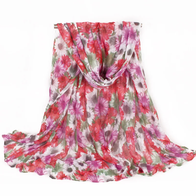 

2019 Soft Scarfs For Women Lightweight New Red Flower Classic Print Polyester Fashion Ladies Long Scarves 180*90 cm