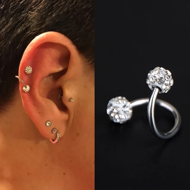 18g Gauge Surgical Steel Crystal Double Twisted Helix Ear 18g Gauge Surgical Steel Crystal Double Twisted Helix Ear Cartilage Earring Piercing Body Jewelry Labret Ring 5pcs