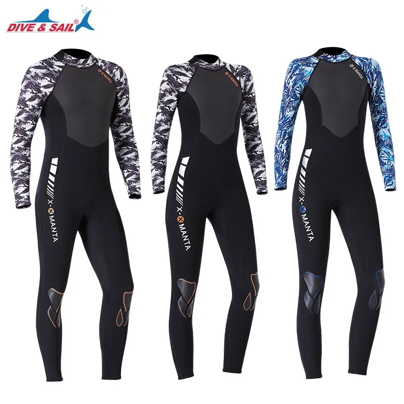 DIVE&SAIL Men Women One-piece Camo Wetsuits 3mm Neoprene+Shark Skin+Lycra Swimming Surfing Diving Suits High Elastic Swimwear