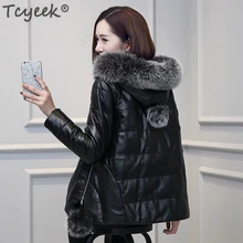 Tcyeek натуральная кожа натуральная овчина пальто женский зимний пуховик женский натуральный Лисий мех с капюшоном толстые теплые короткие куртки LWL1090