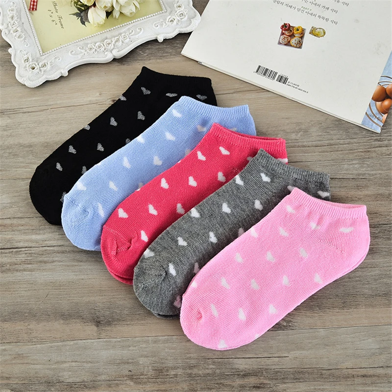 

1Pair Women Solid Heart Print Skateboard Casual Socks Ladies Cotton Comfortable Socks Ankle Short Footwear Free Shipping D0224